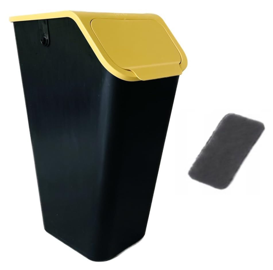 Go Practic Mülleimer mit Kohlefilter 1x 35L Gelb mit Deckel Ohne Griff, Stapelbox Abfalltrennsystem zur Mülltrennung in der Küche, Abfallsystem mit Click-Funktion, Abfallbehälter zur Trennung
