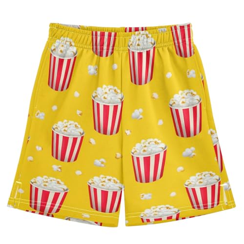 J JOYSAY Popcorn Bucket Yellow Boys Athletic Shorts Kids Youth Casual Shotrs with Pockets Elastic Waistband