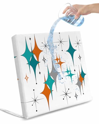 Boho Middle Century Outdoor Cushion Chair Cover Set of 2 - Waterproof Couch Seat Covers, Retro Orange Teal Grey Star Rhombus Patio Furniture Protector Cushions Slipcovers for Sofa/RV, 24