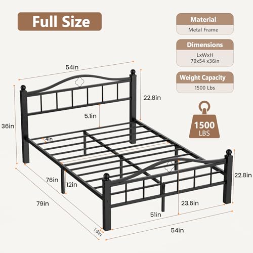 Image of Metal Full Size Bed Frames with Headboard & Footboard | Noise-Free Design, 12 inch Underbed Storage, Heavy Duty Metal, No Box Spring Needed, Tool-Free Assembly