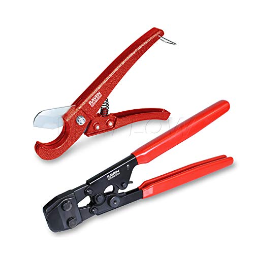 Pexflow PXKT30012 Pex Starter Kit - Crimper & Cutter Tools, 1/2-In Brass Elbow & Coupling Fittings, 1/2-In Stainless Steel Cinch Clamp, 1/2-In Half Clamp, 1/2-In X 300ft PEX Tubing (1 Red + 1 Blue)
