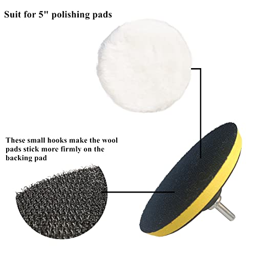 Image of Wool Polishing Pads Set, 5 Inch Wool Pads with Backing Pad and Adapter, Sheepskin Wool Buffing Pads for Car Finishing, Wood Furniture, Glass and So On (7 Pieces Set)