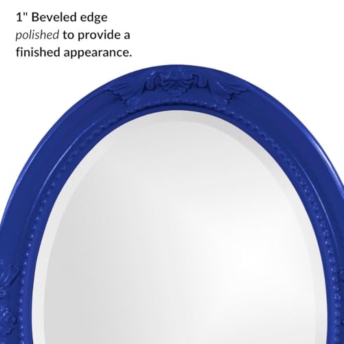Image of Howard Elliott Collection Queen Ann Oval Glossy Royal Blue Wall Mirror, Oval Bevelled Hanging Wood Framed Vanity Mirrors for Home Decor, Living Room, Bathroom, Bedroom, or Hallway, 25 x 33 Inch