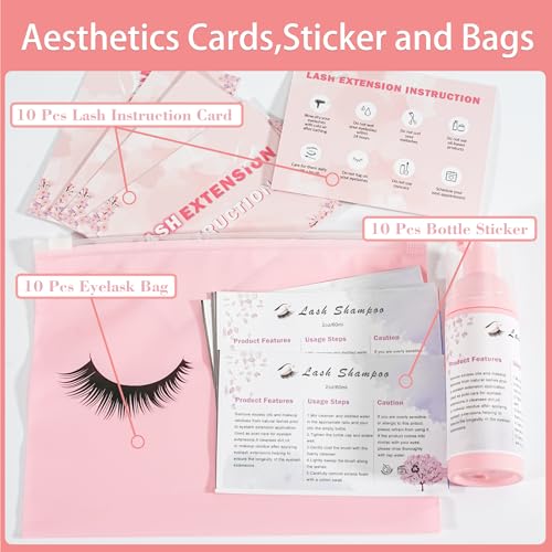 Kit de limpeza de extensão de cílios para clientes, 10 pincéis de cílios, 10 pincéis de cílios com t
