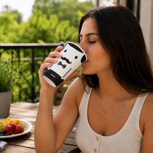 Image of Restaurantware 16 Ounce Paper Cups, Pack of 500 Monsieur Design Disposable Cups - Leakproof, Durable, Black and White Paper Insulated Hot Cups, with Matching Lids Available for Purchase Separately