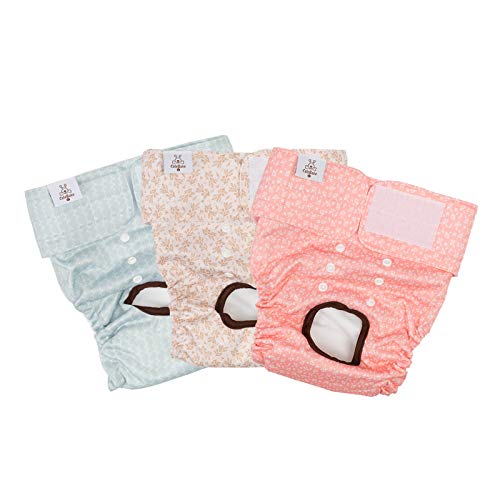 Image of CuteBone Dog Diapers Female Washable Small Medium Large 3 Pack Reusable Doggie Diapers Puppy Period Pants for Doggy Heat Cycle Peeing