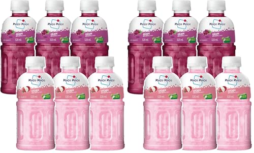 Image of Mogu Mogu Lychee & Grape Juice Drink with Nata de Coco Jelly 320ml (Pack of 12)| Refreshing Tropical Thai-Made Sip & Chew Beverage