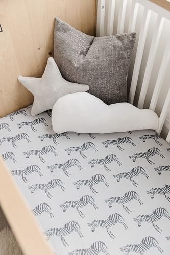 Image of Oilo Crib Sheet, Breathable 100% Turkish Cotton Fitted Jersey, 300 Thread Count, Machine Washable, Fits Standard Crib (28 inch x 52 inch x 6 inch), Toddler Bedding, Gray Zebra