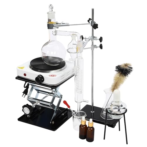 Essential Oil Distillation Equipment, Distillation Apparatus for Home Glass Steam Distillation Apparatus Kit, Professional 500/1000ML 1000W Lab Glassware Equipment for Distillation (500ml)