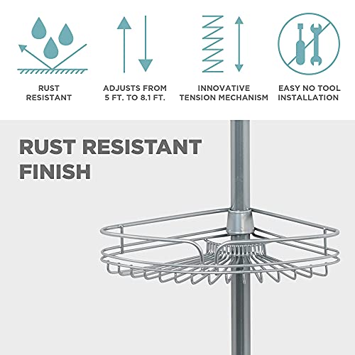 image for Zenna Home Rust-Resistant Corner Shower Caddy for Bathroom, 4 Adjustab