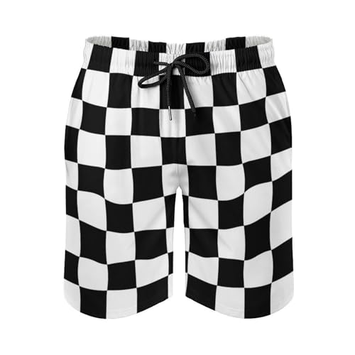 Black White Race Checkered Flag Men's Shorts Casual Classic Fit Drawstring Summer Beach Shorts with Pockets2