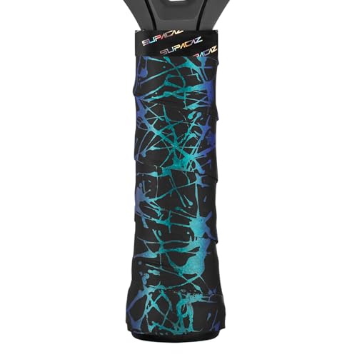 Supacaz Super Sticky Kush Padel Overgrip - Padel Racquet Grip - Sweat Absorption Non-Slip Padel Racquet Overwrap - 3pk (Splat - Blue Refractor)