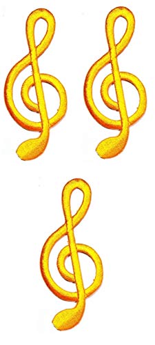 Umama Patch Set Of 3 Yellow Musical Notation Music Note G Clef Cartoon Sticker Fabric Music Notes Iron On Embroidered Patches Appliques Machine Embroidery Needle Craft Projects Boys Girls Kids Diy #TOP18