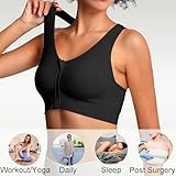 Lemef Front Zipper Sports Bras High Impack Post Op Compression Bras for Women Post Surgery Wireless Racerback Yoga Bra Black 2XL - Image 6