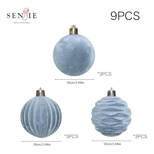 Image of 4inch Velvet Ornaments for Christmas Tree, 9 pcs Flocked Christmas Balls Set Assortment for Xmas Tree Holiday Decor
