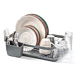 Anika Kitchen Dish Drainer & Drying Rack/Removable Drip Tray & Cutlery Holder/Large Capacity for Kitchen Counter in Grey 69069