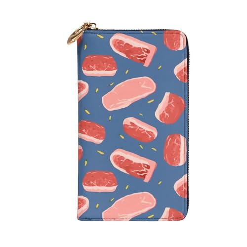 Meat slices pattern Leather Wallet for Women Long Coin Purse Ultra Slim Credit Cards Holder Bifold Clutch2
