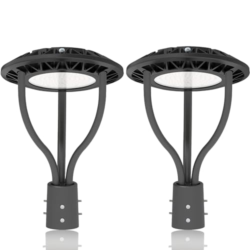 LED Post Top Light with Dusk to Dawn Photocell,20W/30W/40W/60W Power Tunable,3CCT 3000K-4000K-5000K,LED Circular Pole Light Outdoor Post Light for Garden Street Lighting, DLC&ETL Listed-2Pack