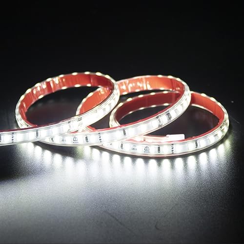 pcningled 2M (6.56ft) IP67 Waterproof Sticky LED Strips Light AC 230V, SMD 2835 120 LEDs/m Super Bright Flexible LED Strip Lamp with ON/Off Switch and 3 Pin Plug Cold White 6000K (2, Cold White)