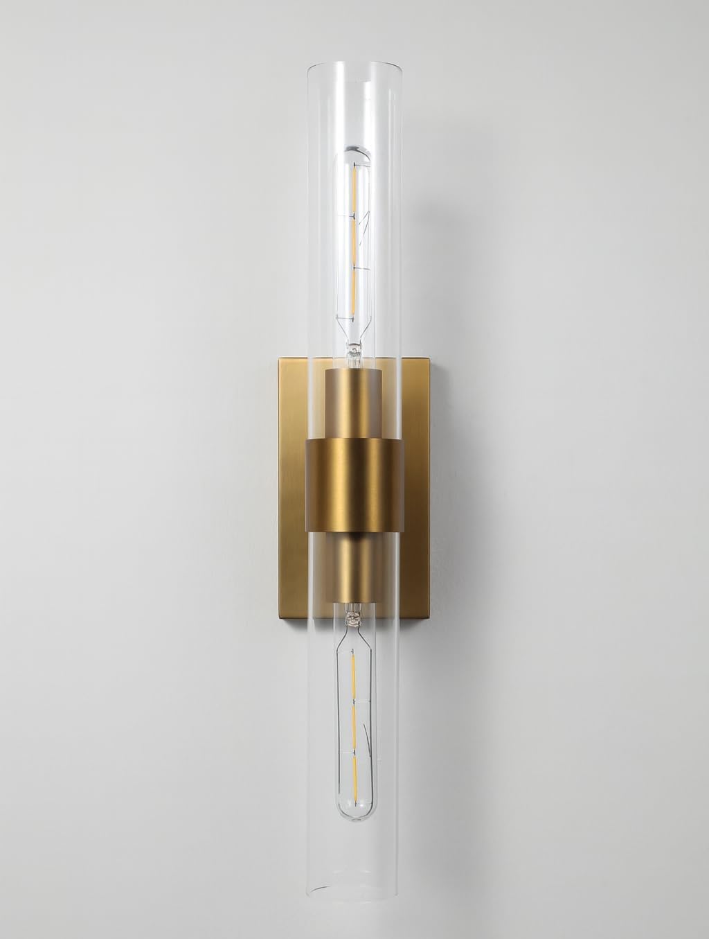 20 Inch Brushed Gold Sconces Set of 2, Brass Gold Bathroom Sconce with Clear Glass Shade Brushed Brass Wall Sconce for Bathroom, Living Room (Bulb Included)