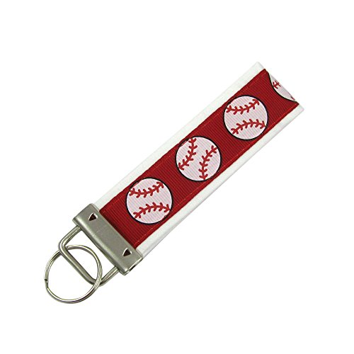 Baseball Key Fob / Fabric Key Chain Red Background