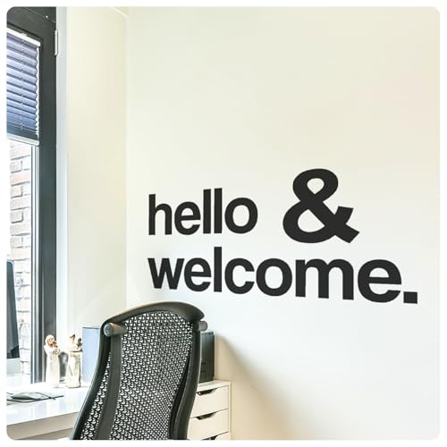 My Vinyl Story – Hello and Welcome Wall Decal – Inspirational Vinyl Quote for Entryway or Living Room, Easy to Apply and Removable (Black, 22x11 inches)