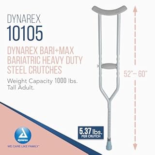 Dynarex Bariatric HD Steel Tall Adult Crutches - Extra Heavy Duty Bariatric Crutches with Underarm Pads, Adjustable Hand Grips, Anti-Slip Tips - 1000lbs Capacity, 1 Pair