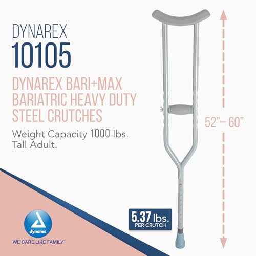 Dynarex Bariatric HD Steel Tall Adult Crutches - Extra Heavy Duty Bariatric Crutches with Underarm Pads, Adjustable Hand Grips, Anti-Slip Tips - 1000lbs Capacity, 1 Pair - Thumbnail 2
