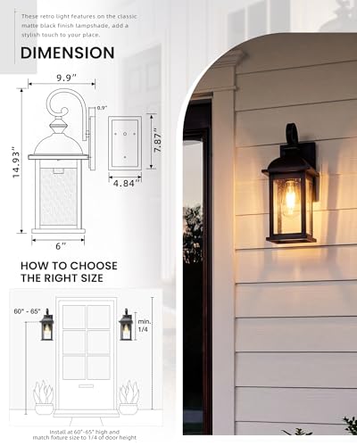 Image of FEMILA Exterior Wall Sconce, 2 Packs Outdoor Waterproof Wall Lights Fixture, E26 Socket Wall Lantern for Porch, Anti-Rust Matte Black Finish with Seeded Glass Lampshade, 4FD54B-2PK BK