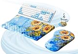 Ospelelf Ergonomic Mouse Pad and Keyboard Stand Wrist Rest Set, Memory Foam Comfort, Pain Relief for Typing, Office Desk Accessories, Sunflower