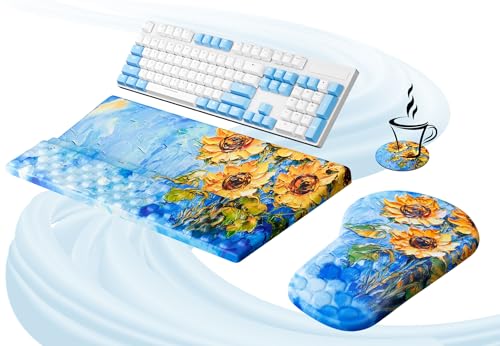 Ospelelf Ergonomic Mouse Pad and Keyboard Stand Wrist Rest Set, Memory Foam Comfort, Pain Relief for Typing, Office Desk Accessories, Sunflower