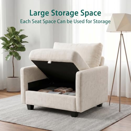 Image of Singel Seat Modern Couches for Living Room, 38 inch Single Sofa with Storage | High Resilience Foam, 22 inch Seat Depth, Movable Ottoman, Comfy Chenille, Easy Assembly, Beige