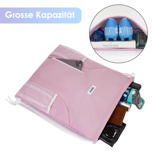 WANDF Drawstring Backpack Sports Gym Sackpack with Mesh Pockets Water Resistant String Bag for Women Men Children (Pink) - Image 2