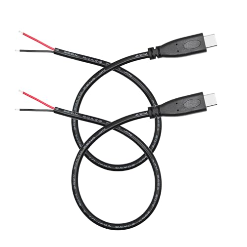 Image of Short USB C to 2 Pin Bare Wire Open End Power Cable 10inch, 20AWG 5V USB Type C Male Plug 2 Pin Pigtail Cable, for USB Type C Equipment Installed or Replacement Repair DIY Cable