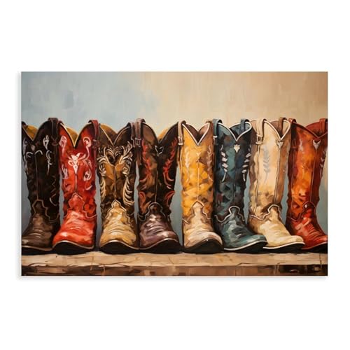 Affiche rétro de bottes de cowboy occidentaux en toile 30x45 cm pour déco bohème