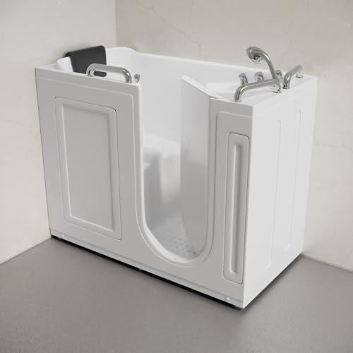 Swiss Madison Auvergne 53' x 27' ADA Right Drain Walk-in Soaking Bathtub in Glossy White, Faucet Set, Drain, Grab Bars, Pillow Included