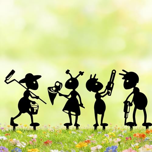 Ruelen 4 Piece Metal Ant Garden Decorative Stakes - Black