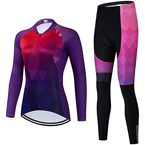 SUDUSUDO Women's Cycling Clothing Set Long Sleeve Road Bike Shirt Cycling Jersey Bicycle Pants with 20D Gel Padded,X-Large Cover