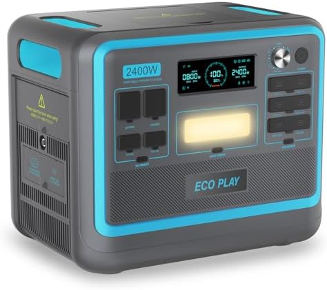 ECOPLAY Portable Power Station SYD2400, Solar Generator 2048Wh LiFePO4 Battery, 2 Hours Quick Charge, 3 x 220 V AC Outputs, Energy Storage for Emergency Power Supply/Camping/Motorhomes