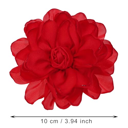 Image of Fabric Rose Flower Brooch Pin 4 Inch Large Handmade Satin Floral Lapel Pin for Women Girls Wedding Party Dance Dress Clothes Decoration