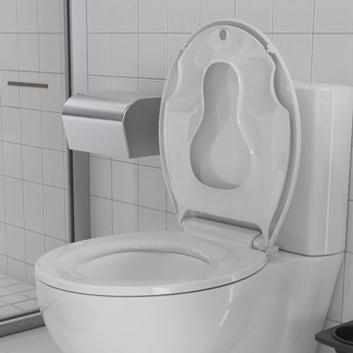 Round Toilet Seat with Built-in Toddler Seat for Easy Potty Training – Slow Close Feature,Easy Install and Clean, Perfect for Both Adults and Children,White