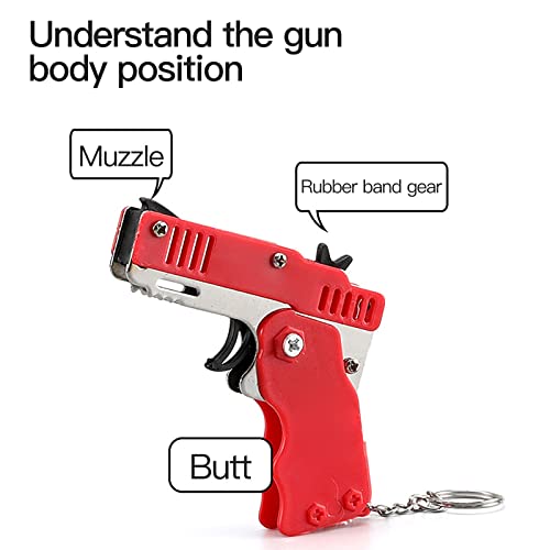 Rubber Band Gun Cool Keychain Rubber Band Toy Metal Burst Collapsible Rubber Launcher Toy With 60 Elastic Rubber Children's Toy For Kids (Green) #TOP5
