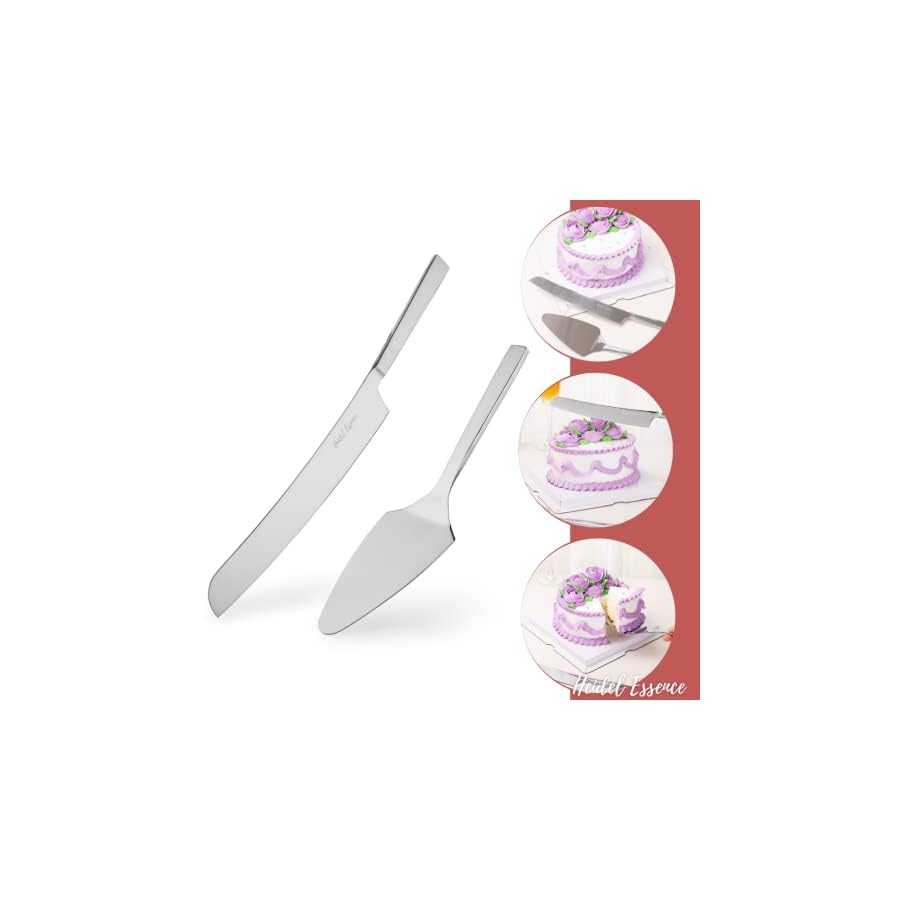 OQZZ HEIDEL Essence Cake Knife and Server Set - Premium Stainless Steel Cake Server Set with Solid Handles - Wedding Cake Knife Set for Parties and Events - Lovely Bridal Shower or Engagement Present