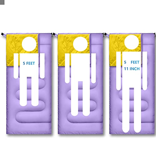 Rioyalo Ultralight Camping Sleeping Bag For Adults Youth | Compact Lightweight Portable | 3 Season Warm & Cool Weather Backpacking Hiking Travel | Waterproof W. Compression Sack | Purple/Yellow-75X33 #TOP2