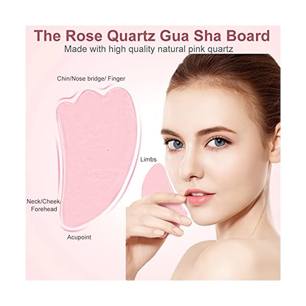 Gua Sha Rosenquarz Stein Set Jade Roller Gesicht Guasha Schaber Gesichtsroller Massagewerkzeug Massagegerät für Face… – Bild 5