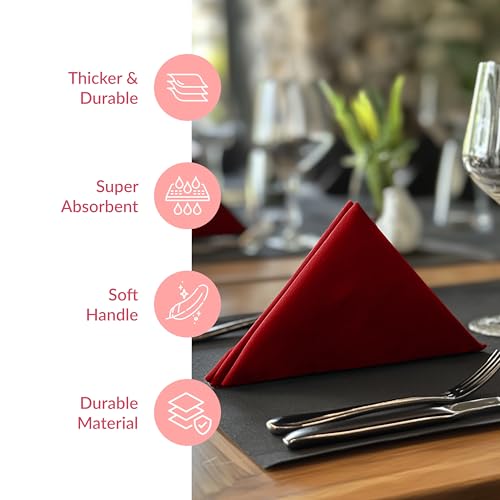 Image of Prestee Red Napkins for Table - Disposable - Soft and Absorbent Paper Hand Towels for Dinner Parties and All Types Events - Pre folded Linen Feel Napkins - Paper Towels 7.8 x 4in and 50 Count