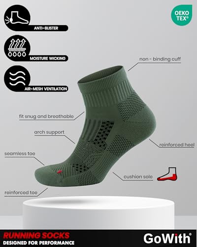 Image of GoWith 2 /4 Pairs Quarter Running Socks for Men & Women, Athletic Anti-Blister Cushioned Seamless Padded Ancle Socks
