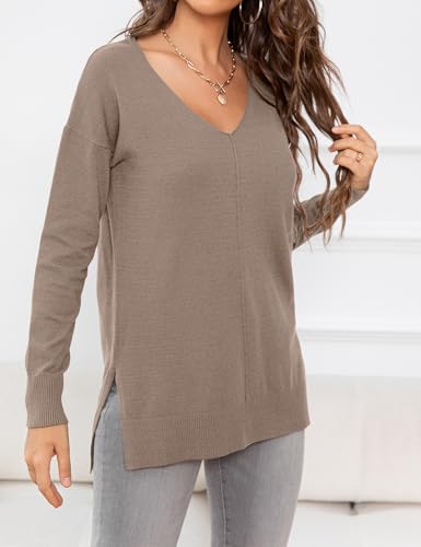 2025 Women's Casual Lightweight V Neck Batwing Sleeve Knit Top Loose Pullover Sweater2