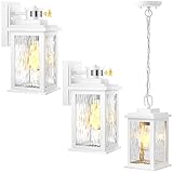 VIANIS Motion Sensor Outdoor Wall Lantern,White Outdoor Pendant Light, Farmhouse Hanging Light Fixtu