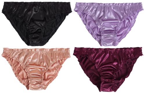 [Kurop] 4枚セット サテン生地 スーパーストレッチ パンティ レディース ショーツ パンツ 下着 セクシー かわいい 女性 光沢 (S, 4色セットA)
